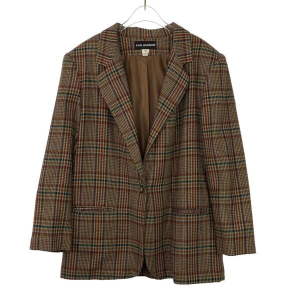 Sag Harbor 90s Vintage Brown Plaid Blazer Jacket Dark Academia Large Retro - Picture 1 of 6